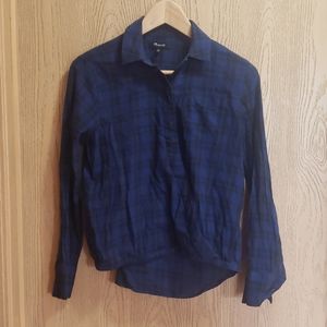 Madewell blue black plaid faux wrap top blouse Size XS